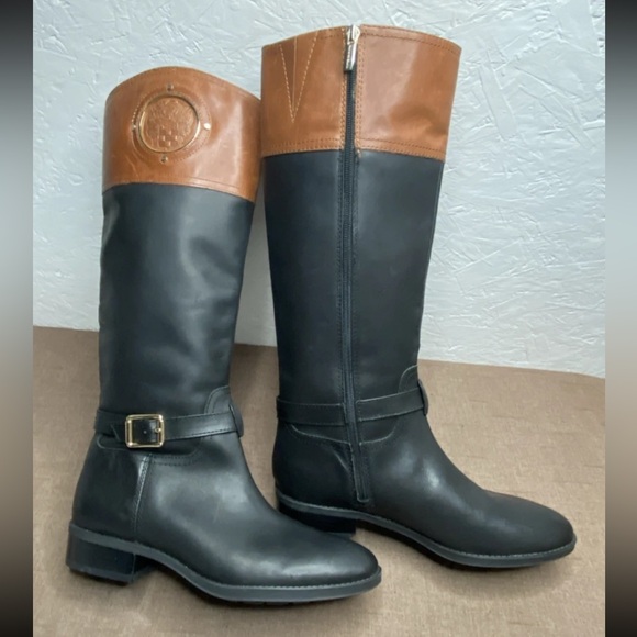EUC! VINCE CAMUTO Phillie Sz 10M Burnish Antique Black/Brown Leather Riding Boot - Picture 1 of 16